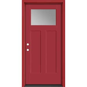 Performance Door System 36 in. x 80 in. Winslow Clear Right-Hand Inswing Red Smooth Fiberglass Prehung Front Door
