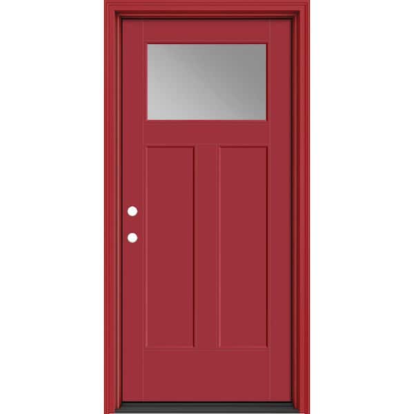 Masonite Performance Door System 36 in. x 80 in. Winslow Clear Right-Hand Inswing Red Smooth Fiberglass Prehung Front Door