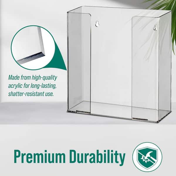 Double Box Capacity Wall Mount Acrylic Glove Box Dispenser Disposable Gloves Holder, Clear