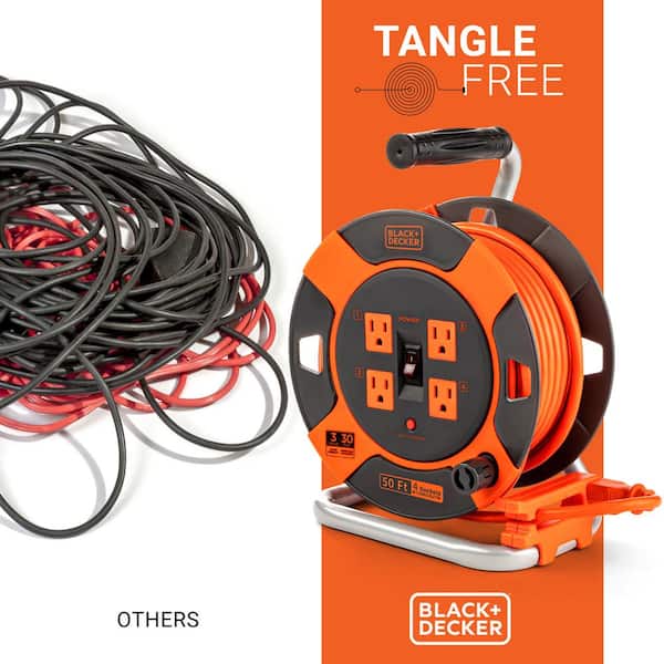 BLACK+DECKER 50 ft. 4 Outlets Retractable Extension Cord with 14 AWG SJTW  Cable Outdoor Power Cord Reel BDXPA0062 - The Home Depot