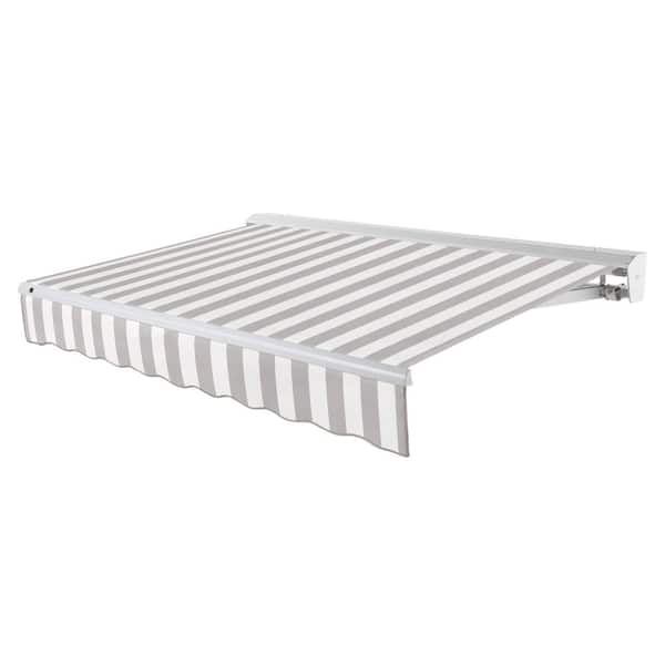 AWNTECH 10 ft. Destin Left Motorized Retractable Awning with Hood (96 in. Projection) in Gray/White