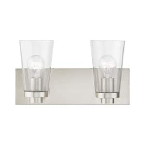 Ridgeway 14 in. 2-Light Brushed Nickel Vanity Light with Clear Glass