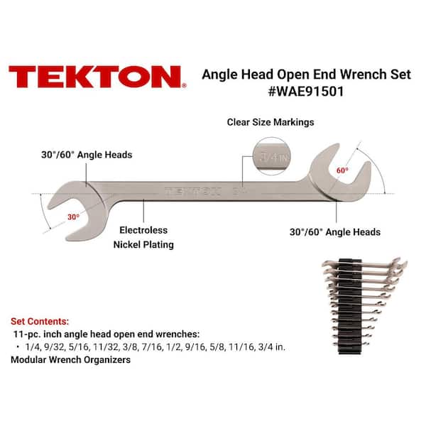 1/4-3/4 in. Angle Head Open End Wrench Set with Modular Wrench Organizer (11-Piece)