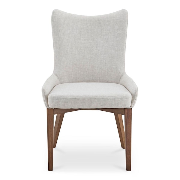 Dominic Heather Beige Performance Fabric High-Back Dining Chair with Solid Rubberwood Frame