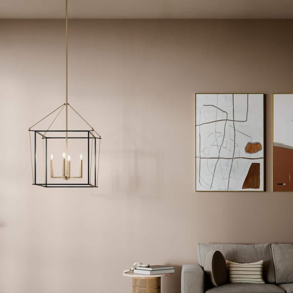 Eisley 30 in. 4-Light Champagne Bronze and Black Modern Foyer Candle Hanging Pendant Light price history on PriceWatchPro