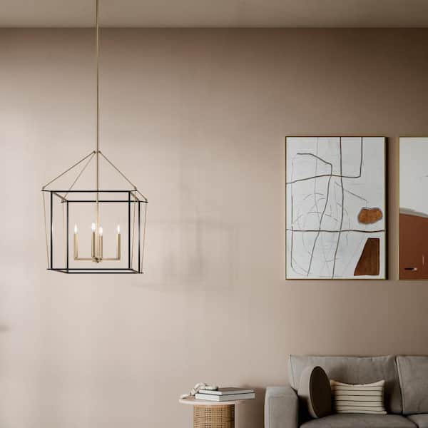 KICHLER Eisley 30 in. 4-Light Champagne Bronze and Black Modern Foyer Candle Hanging Pendant Light
