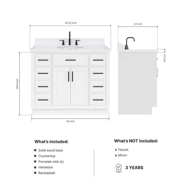 ARIEL Hepburn 42 in. W x 22 in. D x 36 in. H Single Sink