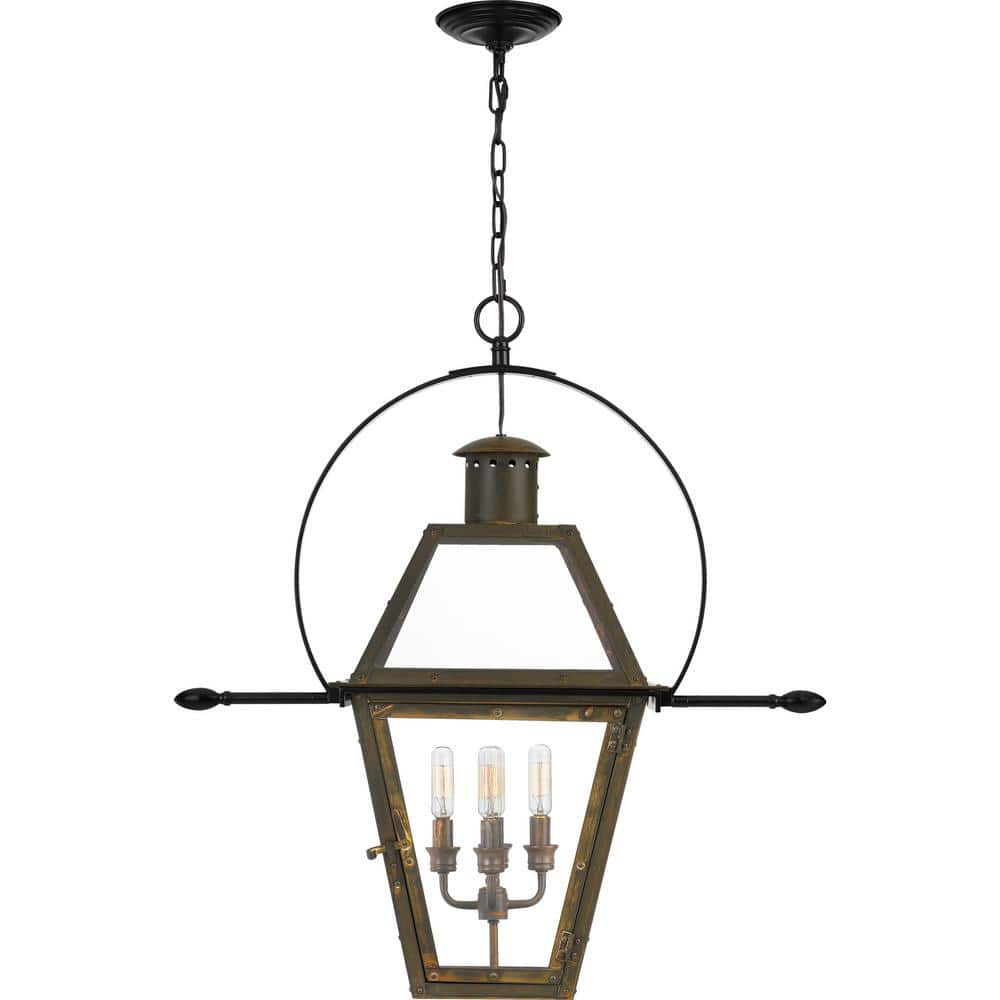 Industrial Bronze Glass 4-Light Indoor/Outdoor Pendant Lantern