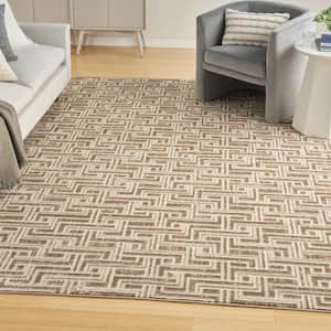 Serenity Home Mocha Ivory 9 ft. x 12 ft. Geometric Transitional Area Rug