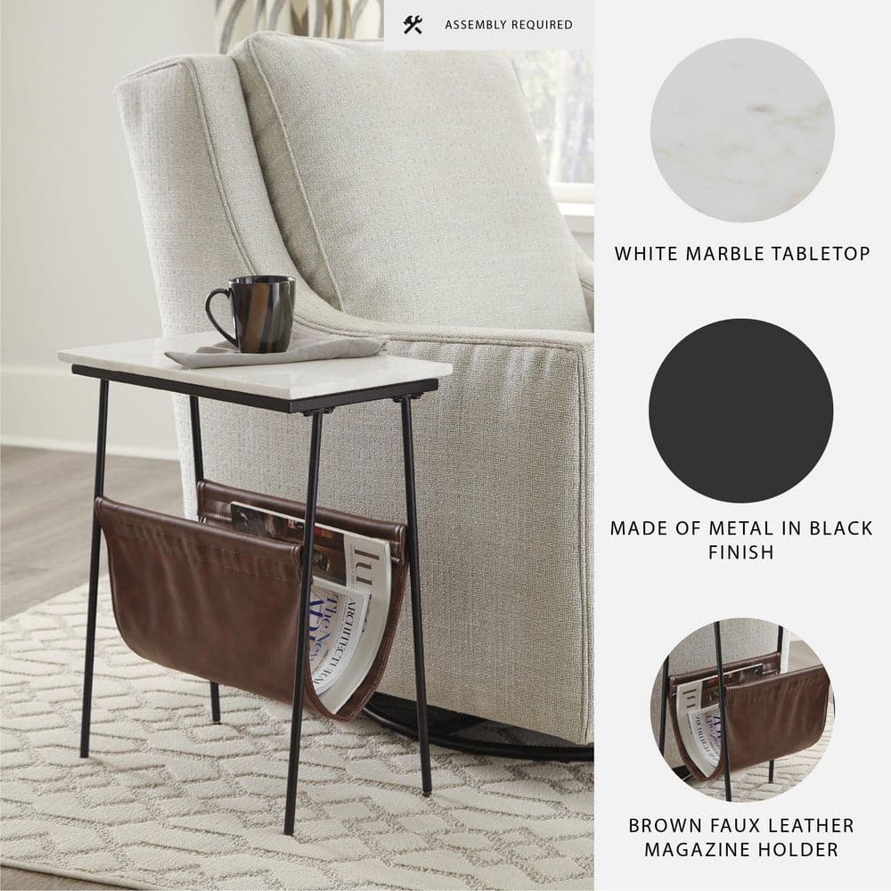 Etanbury 11.13 in. Brown/White Rectangular Marble End Table with Magazine Holder - thumbnail 6