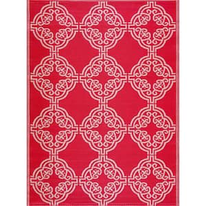Marrakech Red White 6 ft. x 9 ft. Reversible Recycled Plastic Indoor/Outdoor Area Rug