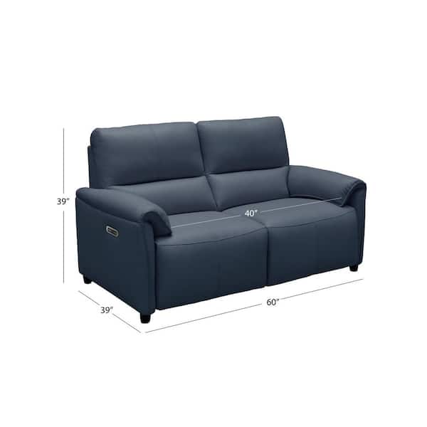 Blue Leather Power Reclining Loveseat