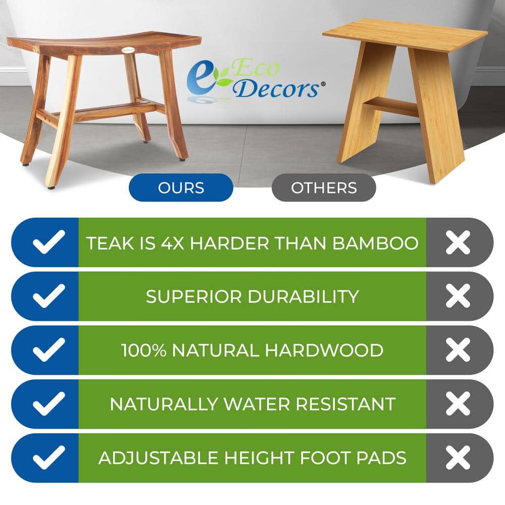 24" Teak Wood Shower Bench with Crossbar
