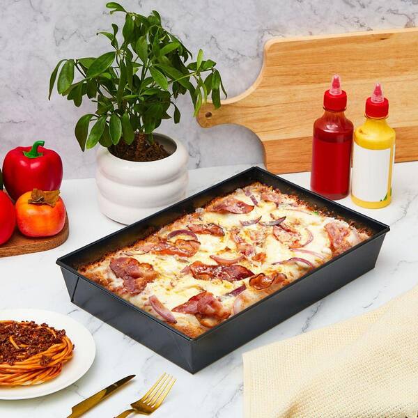 3-Piece Carbon Steel Rectangular Deep Pizza Pan Non Stick Sicilian Style Bakeware Set for Oven Kitchen