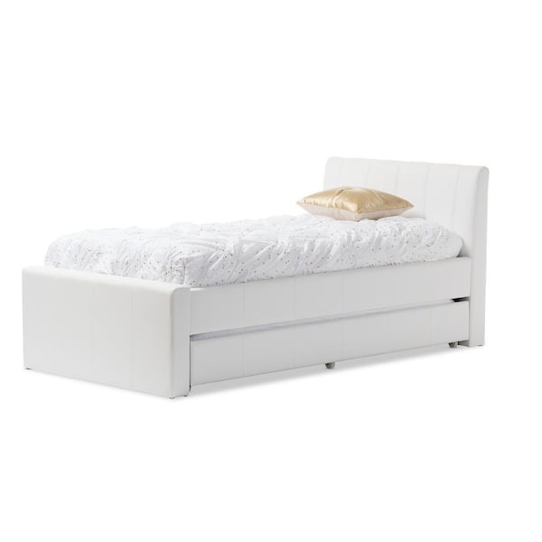 Baxton Studio Cosmo White Faux Leather, White Leather Trundle Bed