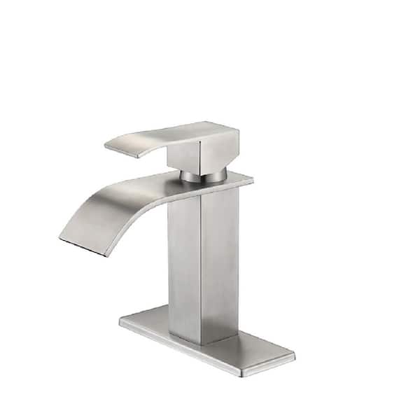 Unbranded Single Hole Single Handle Waterfall Spout Deck-Mounted Bathroom Faucet Sink Faucet in Brushed Nickel