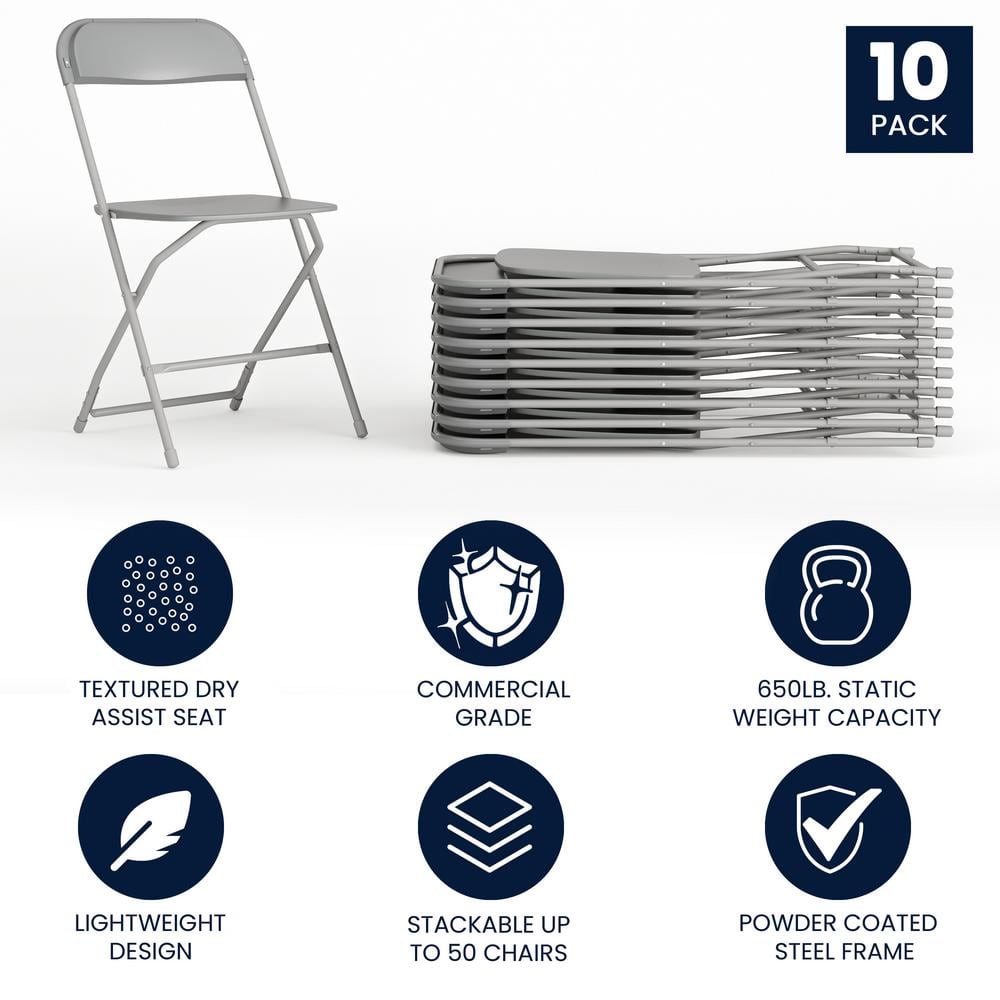 Gray Metal Lightweight Folding Utility Chairs Set of 10