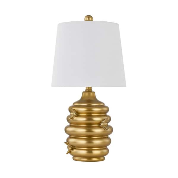 23.5 in. Gold Leaf Novelty Table Lamp with White Linen