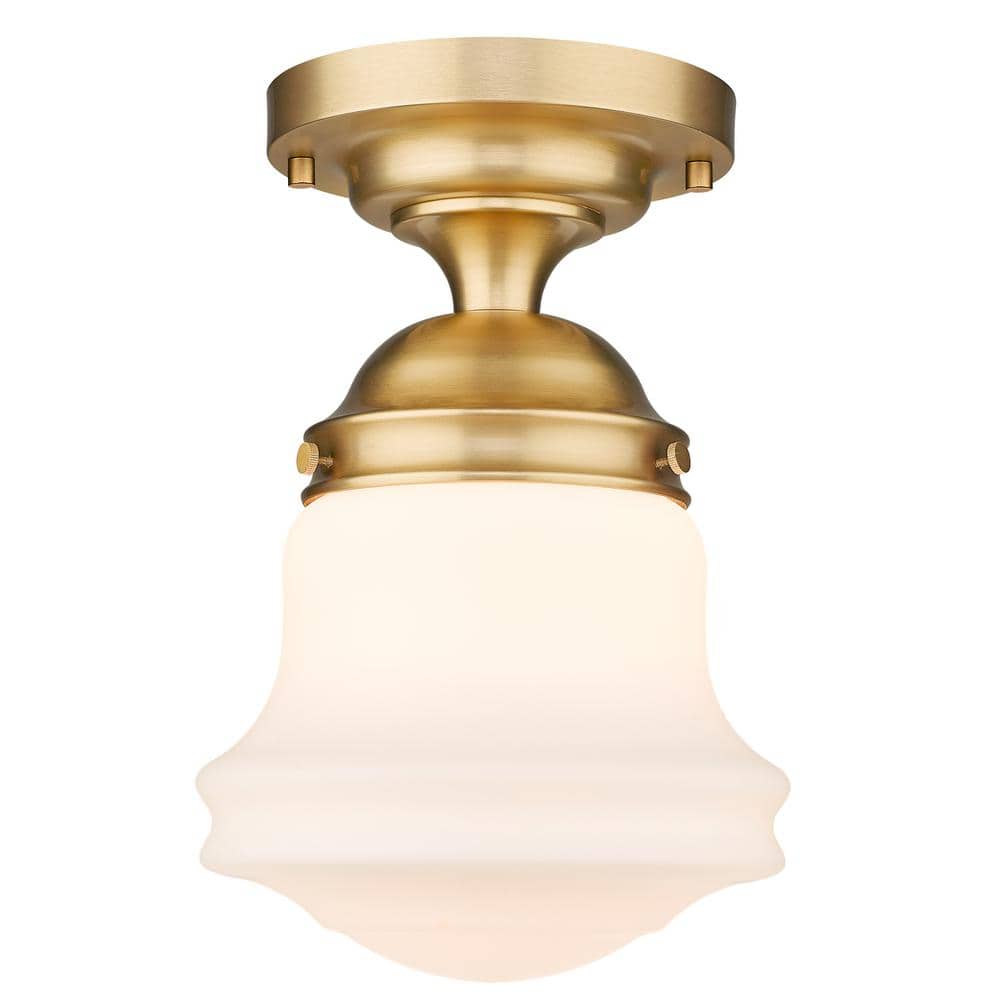 Vaughn 10.5 in. 1-Light Heritage Brass Transitional Flush Mount with Matte 