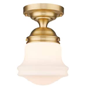 Vaughn 10.5 in. 1-Light Heritage Brass Transitional Flush Mount with Matte Opal Glass Shade and No Bulbs Included