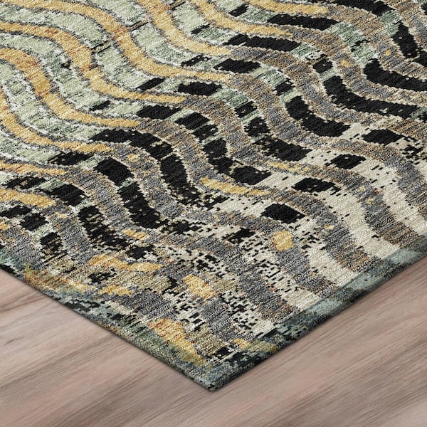 Chantille Machine Washable Indoor/Outdoor Abstract ACN3001 Black 10 ft. x 14 ft. Area Rug