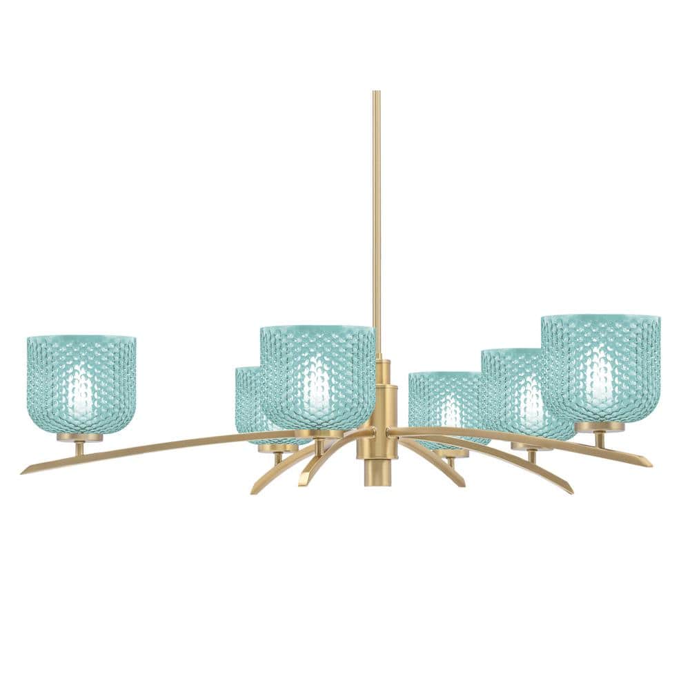 Siena 31.5 in. 6 Light New Age Brass Chandelier with Turquoise Textured Gla
