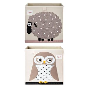Foldable Fabric Storage Cube Box Soft Toy Bin, Owl and Sheep (2-Pack)