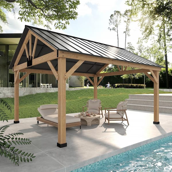 11 ft. x 13 ft. Cedar Wood Gazebo Hardtop with Steel Roof and Ceiling Hook