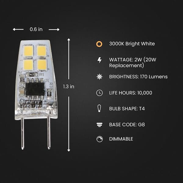 20-Watt Equivalent Bright White (3000K) T4 G8 Bi-Pin Base LED Light Bulb