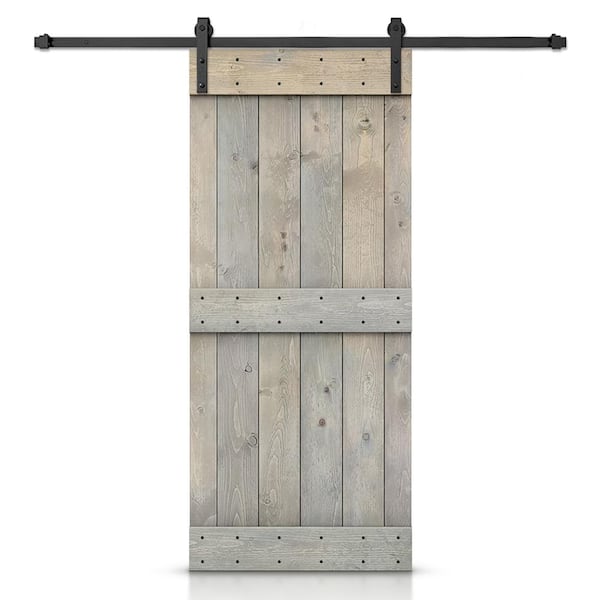 CALHOME 26 in. x 84 in. Mid-Bar Smoke Gray Stained DIY Wood Interior Sliding Barn Door with Hardware Kit