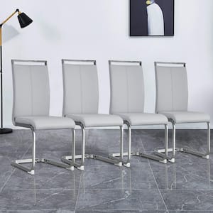 Modern Light Gray PU Leather Seat Dining Chairs Set of 4 for Kitchen, Living, Dining Room