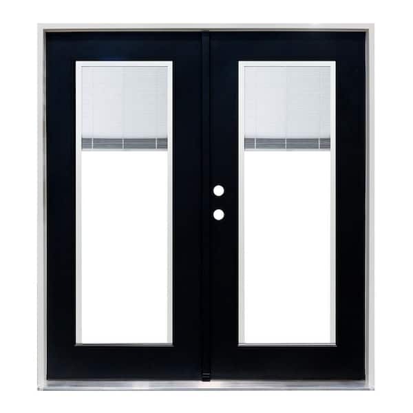 72 in. x 80 in. Black Right-Hand Inswing Premium Fiberglass LOE Blinds Glass Hinged Patio Door