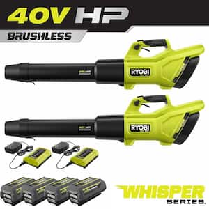 40V HP Brushless Whisper Series 155 MPH 600 CFM Cordless Leaf Blower (2-Tool) with (2) 4.0 Ah Batteries and (2) Chargers