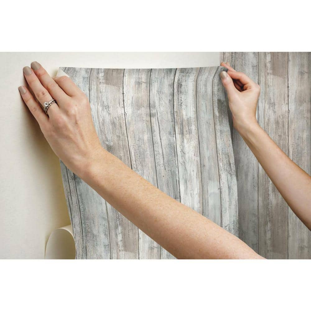 Distressed Brown and Gray Wood Peel and Stick Wallpaper