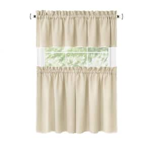 Kendal Polyester Light Filtering Tier and Valance Window Curtain Set - 58 in. W x 24 in. L in Tan/White