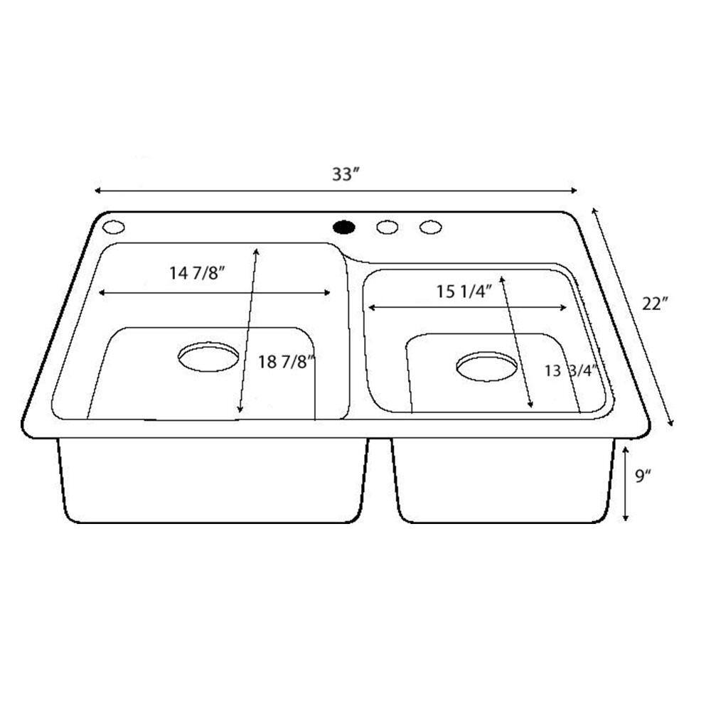 33'' Black Galaxy Solid Surface Double Bowl Drop-In Kitchen Sink