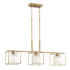 Cowen 3-Light Mid-Century Modern Brushed Gold Chandelier with Clear and Etched Glass Shades For Dining Rooms