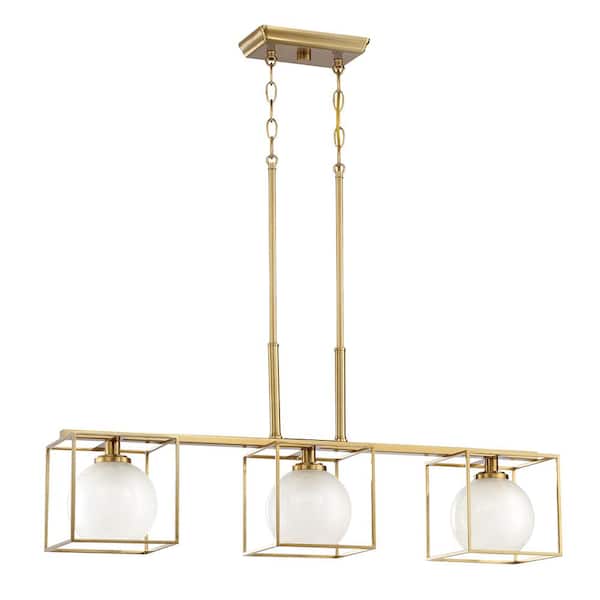 Cowen 3-Light Brushed Gold Mid-century Linear Chandelier for Kitchen Islands with No Bulbs Included