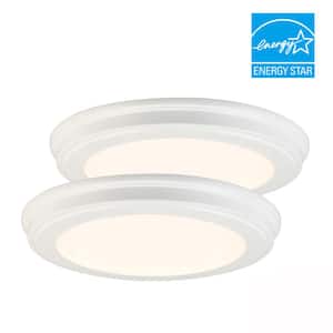 15 in. Matte White 5-CCT LED Round Flush Mount, Low Profile Ceiling Light (2-Pack)