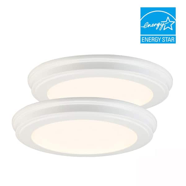 Commercial Electric 15 in. Matte White 5-CCT LED Round Flush Mount, Low Profile Ceiling Light (2-Pack)