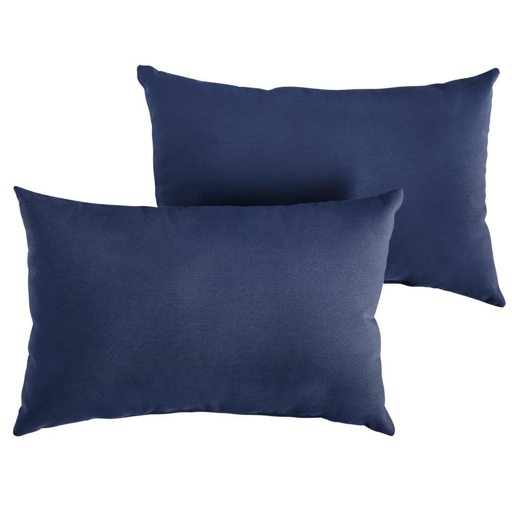 Sunbrella Canvas Navy Blue Rectangular Outdoor Knife Edge Lumbar Pillows (2