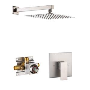 1-Spray Patterns with 2.5 GPM 10 in. Wall Mount Square Shower Head in Brushed Nickel (Valve Included)