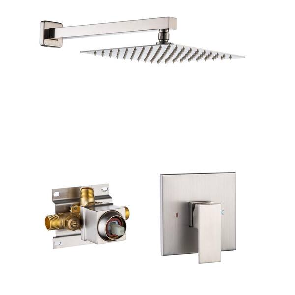 CASAINC 1-Spray Pattern with 1.8 GPM 10 in. with 1.8 GPM Wall Mount Square Fixed Shower Head in Brushed Nickel (Valve Included)