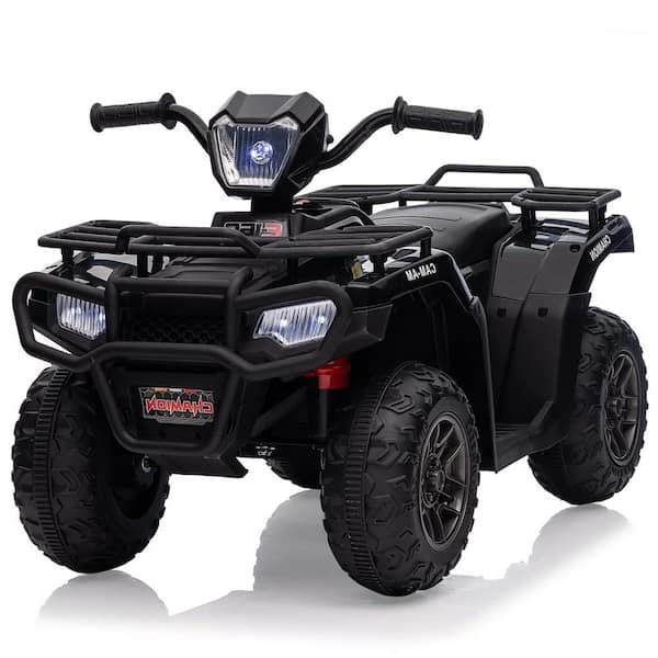 12V Kids Ride On ATV, Battery-Operated 4-Wheeler, Led Lights, High/Low Speed Settings, Music, USB Connectivity, Black