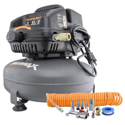 3 Gal. 1/2 HP Portable Electric Oil-Free Pancake Air Compressor with 25 ft. Air Hose and 11-Piece Inflation Kit