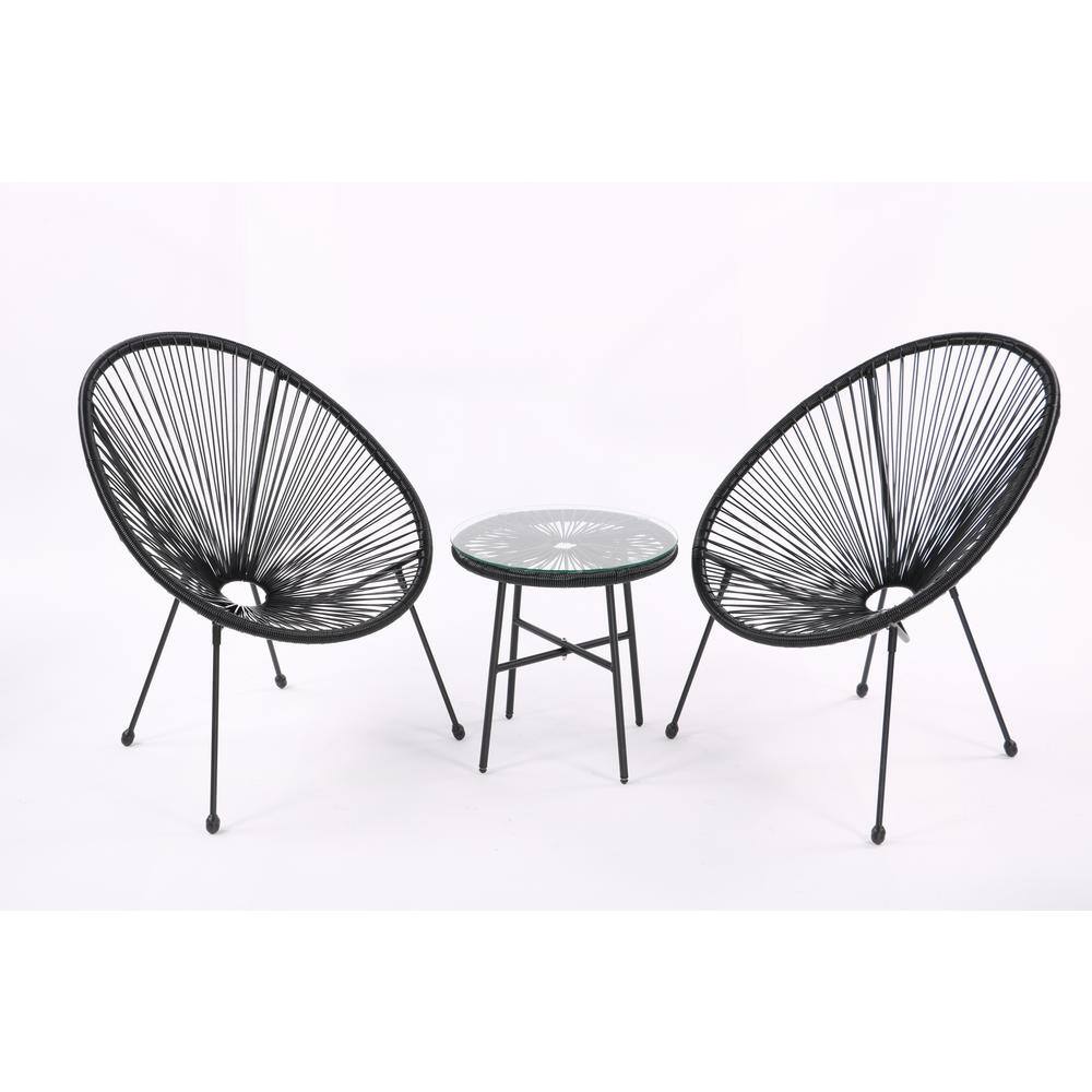Acapulco 3-Piece Black Rattan Wicker Outdoor Conversation Bistro Set with S