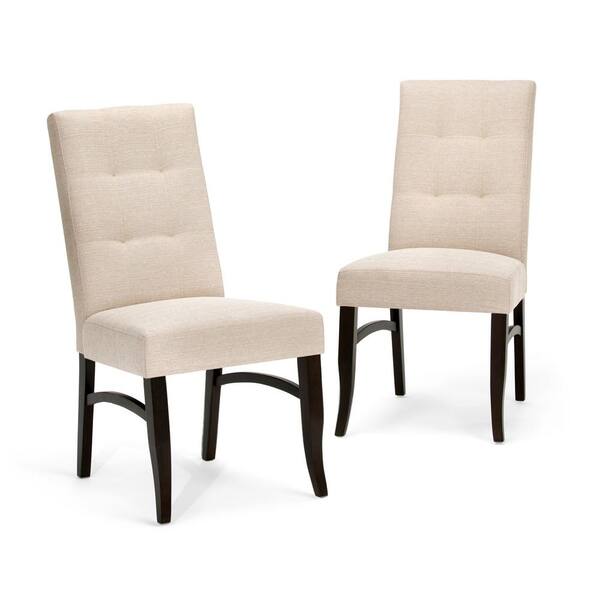 Simpli Home Ezra Contemporary Deluxe Dining Chair (Set of 2) in Natural Linen Look Fabric