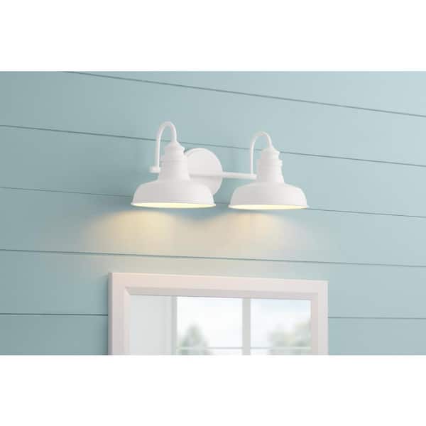 Hampton Bay Elmcroft 18.25 in. 2-Light Designer White Farmhouse Vanity with Metal Shades