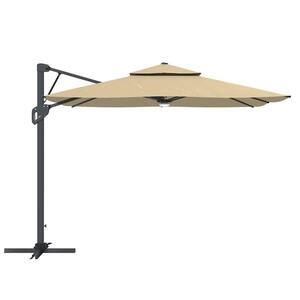 10 ft. Aluminum and Steel Cantilever Outdoor Patio Umbrella With LED Light in Tan