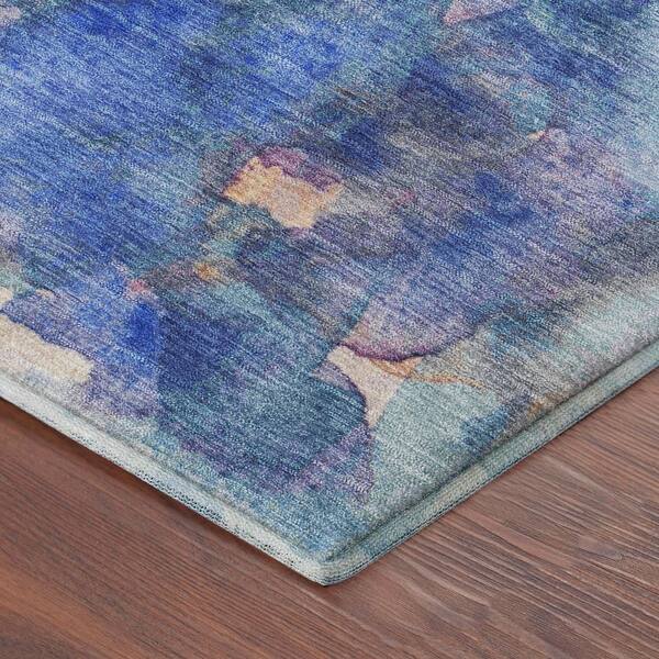 Mayfield Premium Machine Washable Abstract AMF2274 Blue 8 ft. x 8 ft. Round Rug